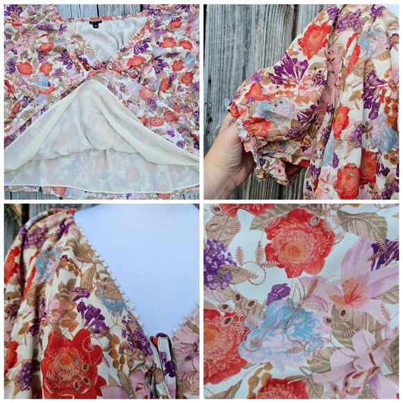 Puff Sleeve Babydoll Top Torrid Plus Size 4X Floral Print Eyelet Smocked Corset - Picture 7 of 9